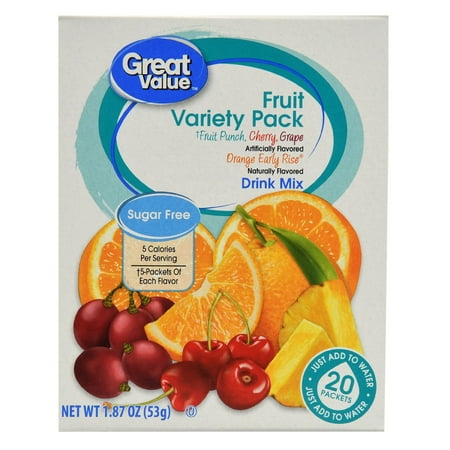 - (4 Pack) Great Value Drink Mix, Fruit Variety Pack, Sugar-Free, 1.87 oz, 20 Count