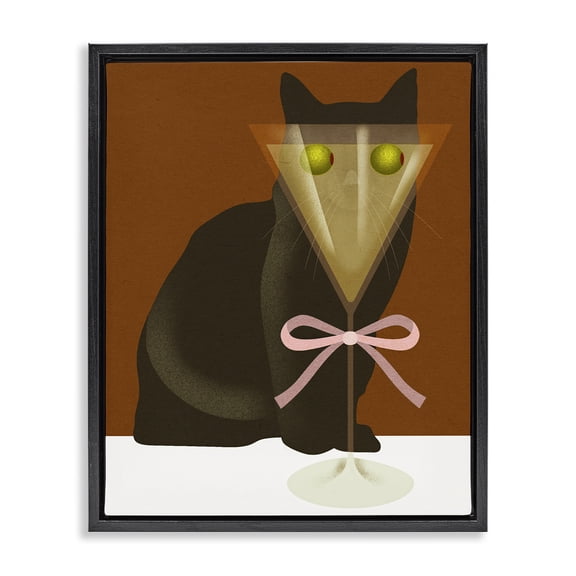Stupell Industries Eclectic Funny Cat with Olive Eyes Black Floating Frame Canvas Art, 17 x 21, by Lil' Rue