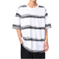 thumbnail image 2 of Blusas y camisas de manga corta y cuello redondo para hombre, blusas casuales de rayas de color liso con lazo y cuello redondo, de manga corta y concisas para hombre., 2 of 8