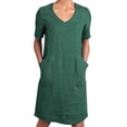 thumbnail image 5 of tasrioml Women's Cotton Linen Shirt Dress Summer Short Sleeve V Neck Midi Dress Casual Shift Dress with Pockets, 5 of 8