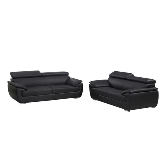 Titan Furnishings Modern Leather Sofa and Loveseat Set in Black