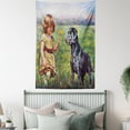 thumbnail image 3 of Country Decor Wall Hanging Tapestry, Paint of a Cute Little Girl with her Tiny Flower and Dog in the Meadow Pastoral Art Work, Bedroom Living Room Dorm Accessories, 40 X 60 Inches, by Ambesonne, 3 of 5