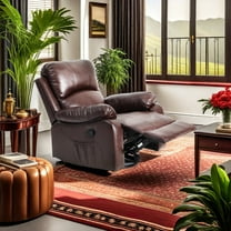 Dextrus Expansive Rocking Recliner with Heat and Massage, Comfy Armrest, Rocking Capability and Side Pocket, Faux Leather Manual Lounger for Living Room, Brown