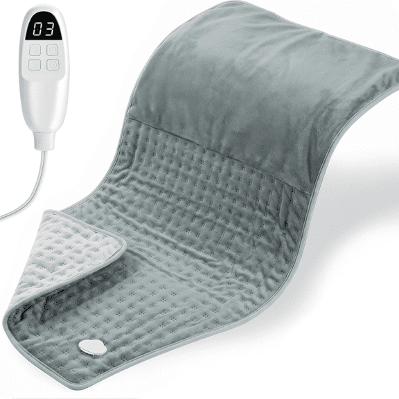 Zoelion 33"x18" Large Super Soft Heating Pad, 6 Heat Settings & 2 Hours Auto Shut-off,Heating Pads for Cramps,Back,Neck,Leg and Shoulders,Gray
