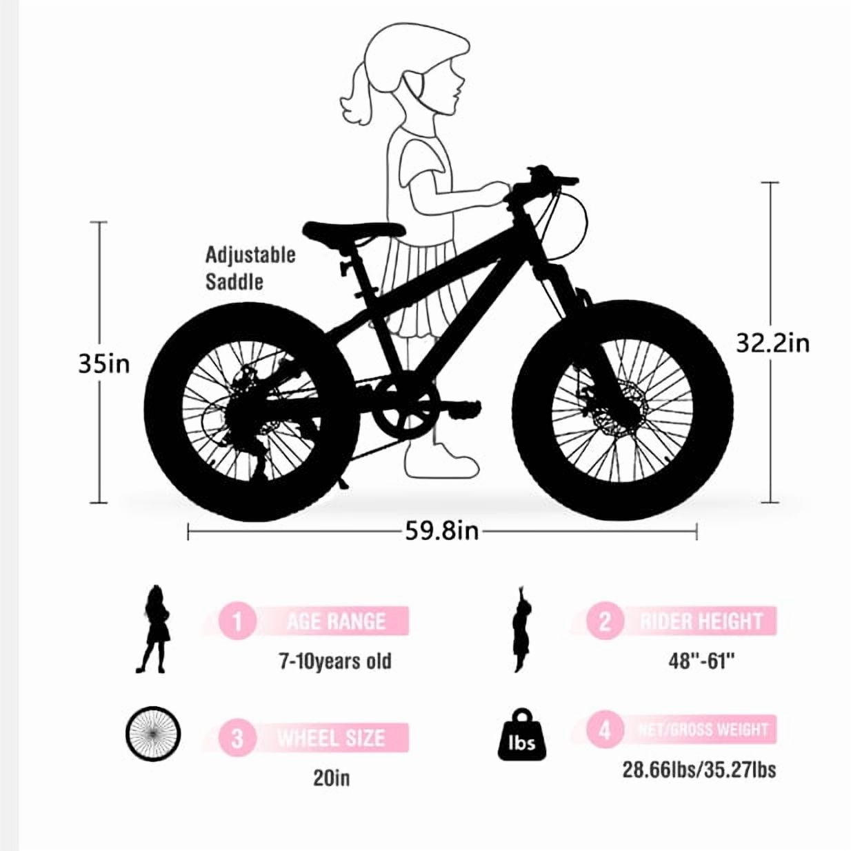 YDSM 20 Inch Fat Tire Bike Adult 7 Speed Mountain Bike, Dual Disc Brakes, High Carbon Steel Frame, Front Suspension, Mountain Buggy, City Commuter City Bike