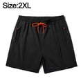 thumbnail image 2 of Shorts negros, bolsillos con cremallera, pantalones de playa para hombre., 2 of 6