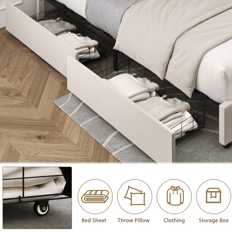 Homfa Full Size Bed Frame with Storage, 4 Drawers, Button Tufted