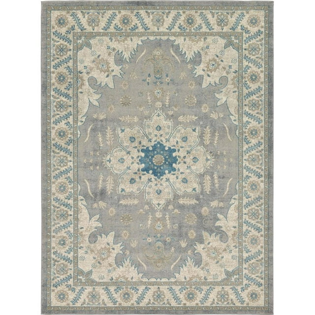 Unique Loom Salzburg Oriental Inspired Border Rug 8' x 11' Rectangle Gray/Beige