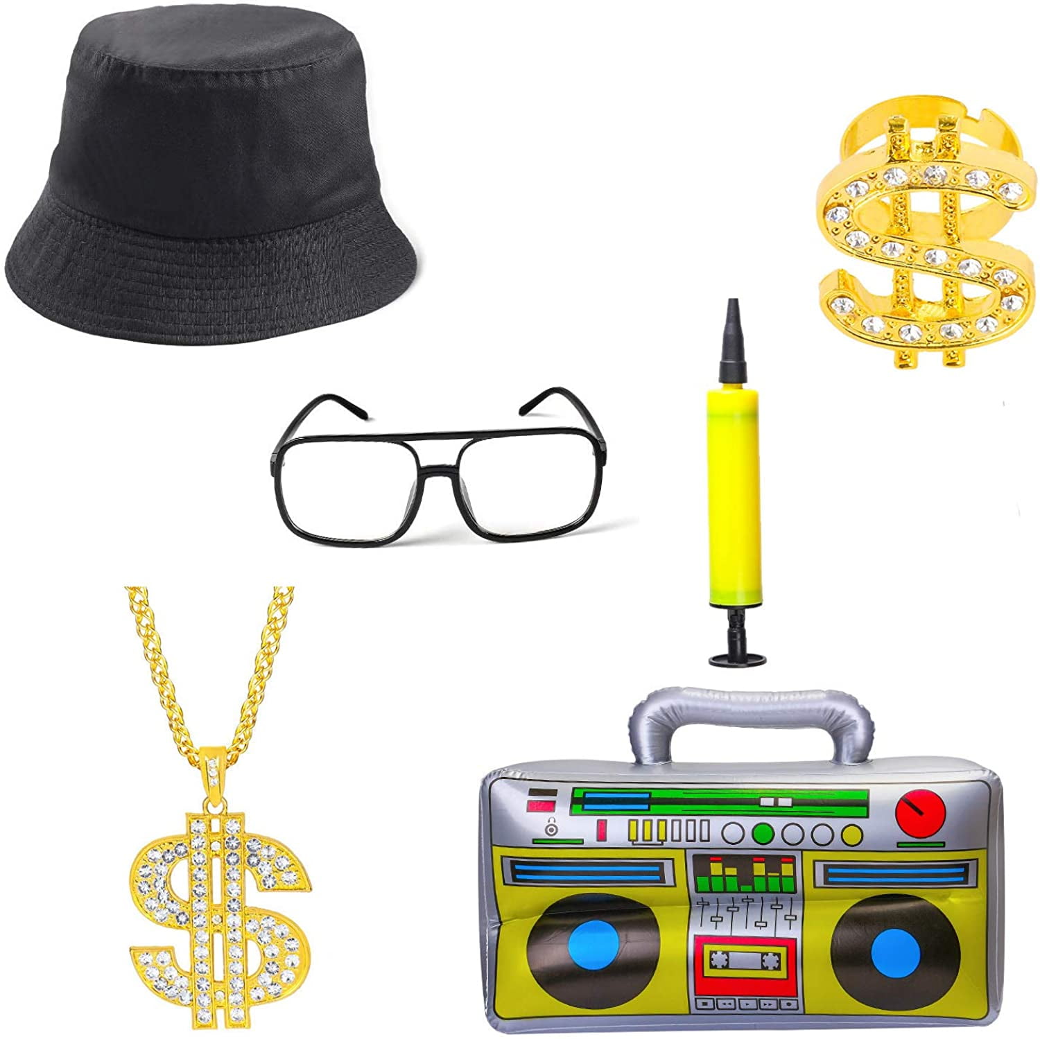 Keyecu 80s/90s Hip Hop Costume Kit Cool Rapper Outfits,Bucket Hat ...