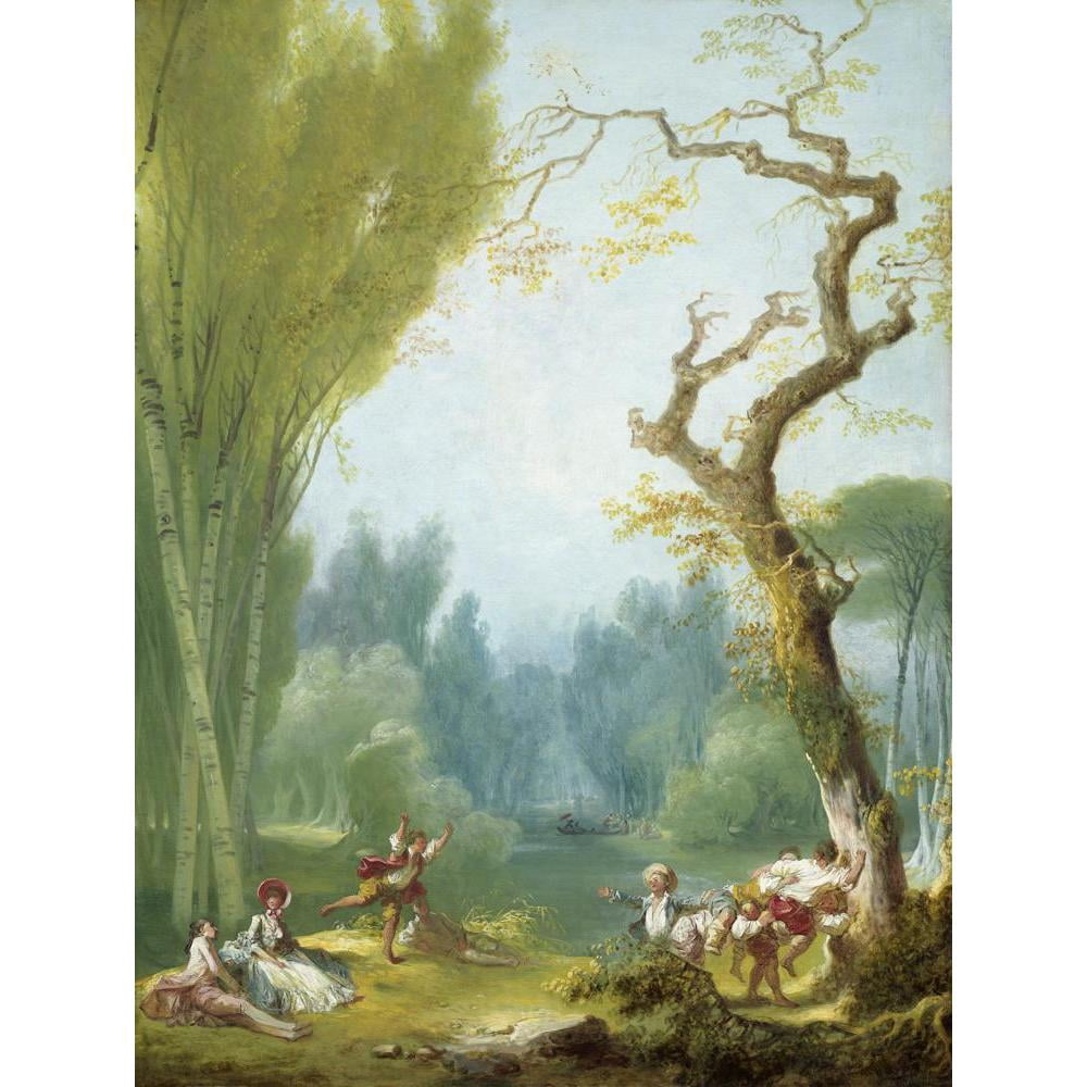 Jean-Honoré Fragonard 19x24 Black Modern Framed Museum Art Print Titled - A Game of Horse and Rider (C. 1775-1780)