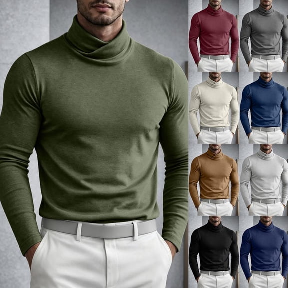 Bxsruta Mens Turtleneck Shirts Long Sleeve Pullover Tops Slim Fit Basic Tees Fall Winter Base Layer