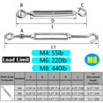 thumbnail image 2 of Tensores Gancho Reedny Tensor de acero inoxidable 304 Heavy Duty M4 M6 M8 Tensor de gancho y ojo para cables Tensión de cuerda de alambre 5/32"" 1/4"" 5/16"" para instalación de cuerda de tienda de ca, 2 of 5