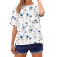 thumbnail image 7 of Fashionable Women's T-shirt Short Sleeved Casual Top With Pockets, Retro Floral Print Round Neck Lightweight Top, 7 of 7