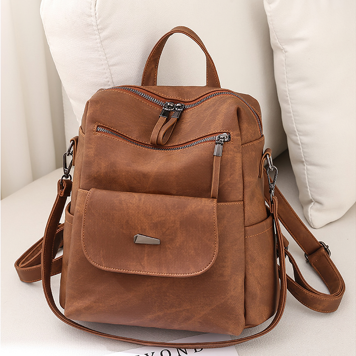 Honglong Women's Backpack Purse, Waterproof Leather, Brown photo 8