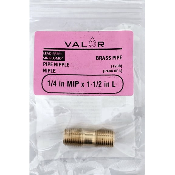Valor 1238-1P Brass 1/4 in. x 1-1/2 in. MIP Nipple Fitting