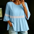 thumbnail image 6 of ClodeEU Women's Round Neck Lace Bell 3/4 Sleeve Tiered Peplum Blouse,Casual Loose Flowy Summer Tunic Top Blue,Women's Plus L, 6 of 8