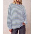 thumbnail image 3 of BTFBM Womens Long Sleeve Tops Fall Fashion | Lightweight, Crew Neck, Oversized Striped Shirt Women, Y2k Clothes, Vacation Travel Outfits, Going Out Top, Winter Layering, 3 of 9