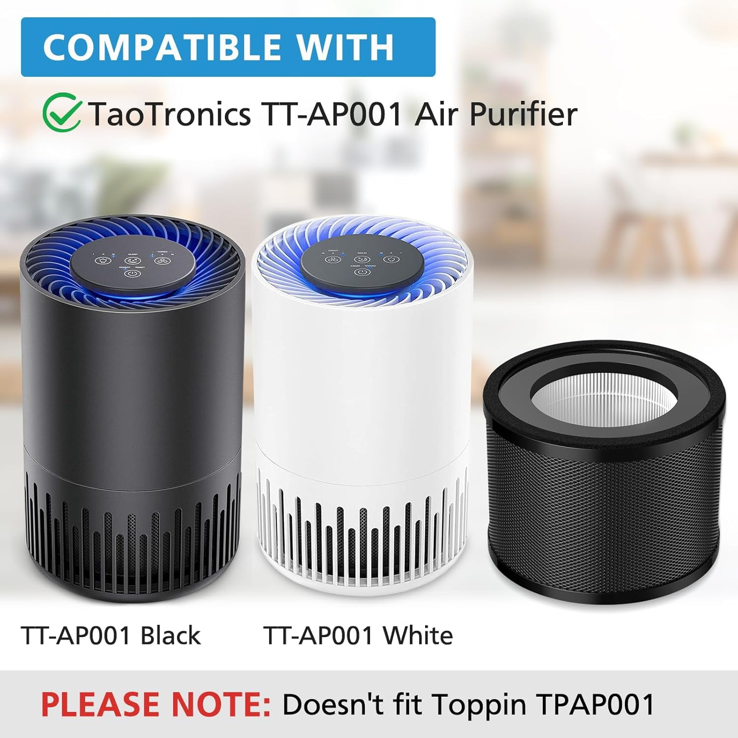 1Pack H13 True HEPA Replacement Filter, Compatible with TaoTronics TT-AP001 and VAVA VA-EE014, 3-in-1 H13 Grade True HEPA and Activated Carbon Filter