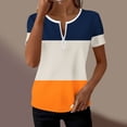 thumbnail image 2 of CYMMPU Women's Short Sleeve Shirts Zipper Color Block V Neck Tunic Tops Casual Blouse Summer Fashion T-Shirts Orange XL, 2 of 6