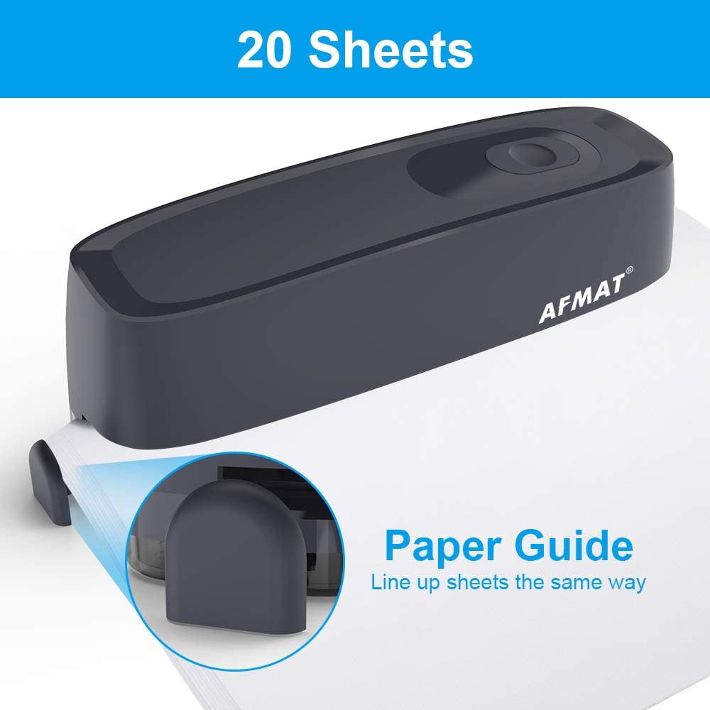 AFMAT 3 Hole Puncher, Electric or Battery Powered Hole Punch, 20 Sheet Capacity, Reduced Effort, Gray