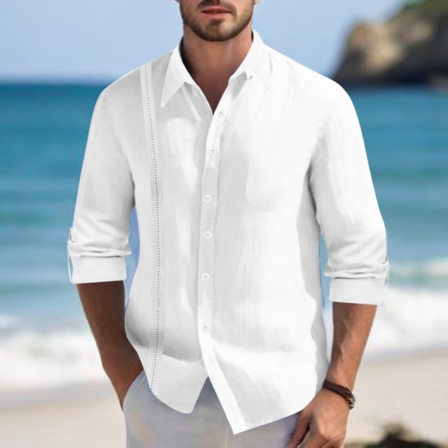 asjyhkr Chemises en Lin pour Hommes à Manches Longues Boutonnées Col Ras du Cou Chemises Légères Décontractées Plage Randonnée Vacances Hauts