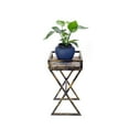 thumbnail image 3 of ORE International 27" Tall Gray Stone Slab Black and Gold Metal Plant Stand, 3 of 5
