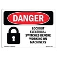 thumbnail image 1 of SignMission OS-DS-A-1218-L-1436 12 x 18 Po Signe de Danger OSHA - Interrupteurs Électriques de Verrouillage avant de Travailler, 1 of 1