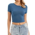 thumbnail image 1 of INSPIRAR CHIC Crop Tops para camisetas de manga corta ajustadas para mujeres, camisetas básicas de verano XS Gris Azul, 1 of 6
