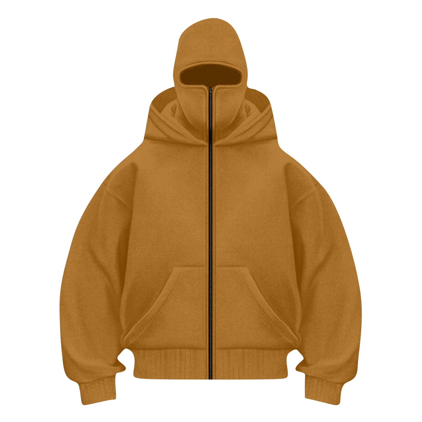 Mens Balaclava Hoodie Winter Double Hooded Zip Jacket Loose Fit Zip Up Fashion Hoodies Jacket Fleece-Lined Hoodie with Built-In Balaclava Wind-Resistant Streetwear Sweatshirt with Ski Mask