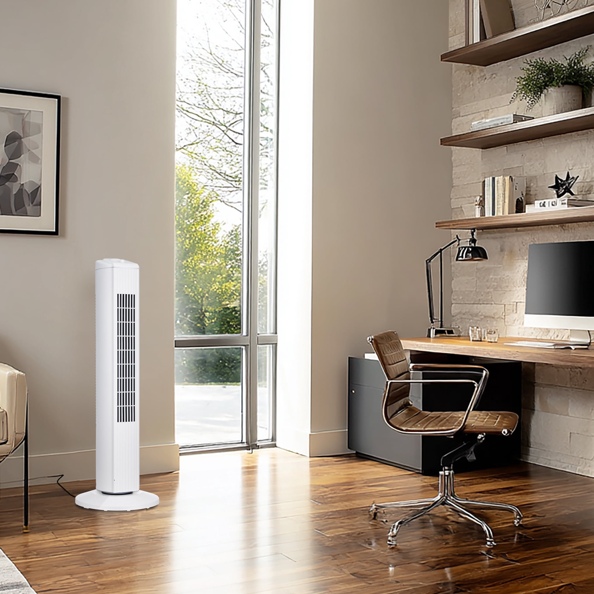 Mainstays 28-Inch Tower Fan with 3-Speed Settings and Oscillation, White, MSWMT24MWV