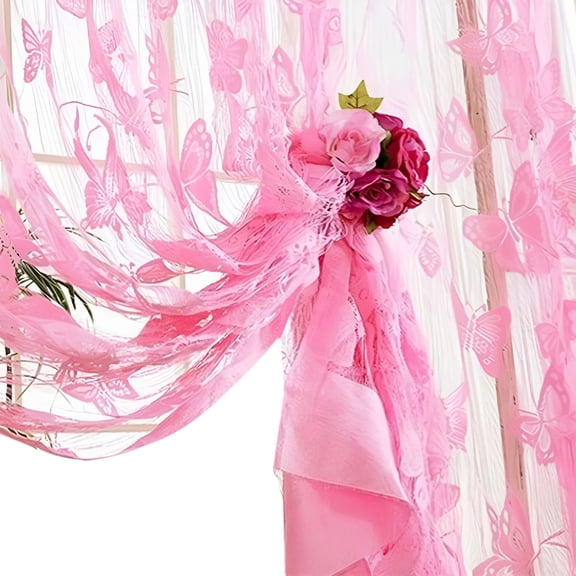AUQ Curtain Butterfly Lace Door Window Room Tassel String Sheer Voile Drape