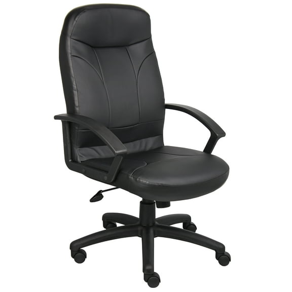 Boss Office Products LeatherPlus High Back Executive Chair with Casters, Black