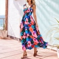 thumbnail image 4 of Vestido Maxi Bohemio de Verano para Mujer, Sin Mangas, Fruncido, con Tirantes Finos, Corte en A, Holgado, para Playa, , Talla XL, 4 of 7