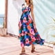 thumbnail image 4 of Vestido Maxi Bohemio de Verano para Mujer, Sin Mangas, Fruncido, con Tirantes Finos, Corte en A, Fluido, para Playa, , Talla L, 4 of 7