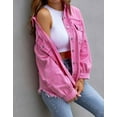 thumbnail image 3 of Ripped Jean Jacket for Women Distressed Washed Button Down Frayed Hem Denim Shacket with Pockets Shermie, 3 of 5