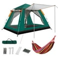 thumbnail image 2 of SHANNA Instant Camping Tent Portable Large Pop Up Tent 3-4 Person Dome Family Hexagon Tents Pop up Sun Shade Tent for Outdoor Camping Hiking, Dark Geen Tent + Red Hammock, 2 of 11