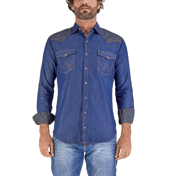 Camisa Vaquera Wrangler Hombre Manga Larga G40 azul CH