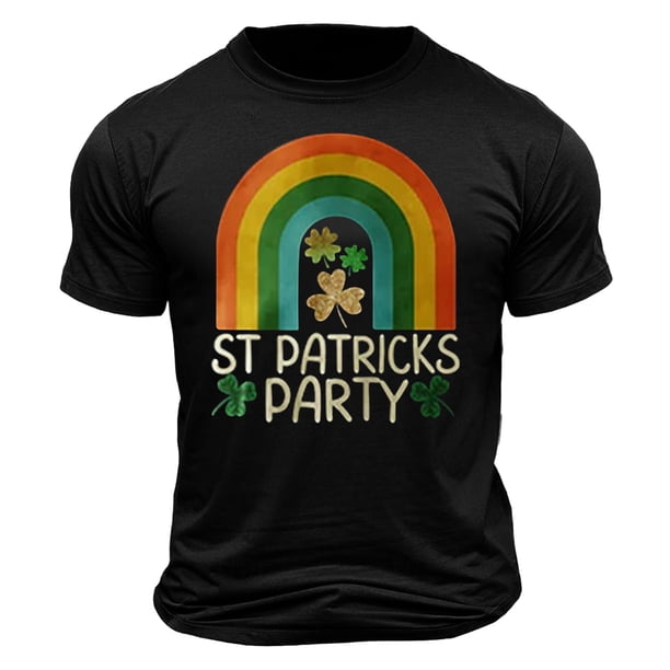 El Día de San Patricio de los Hombres de Manga Corta Impresión de la Tripulación Cuello Superior, Poliéster Ligero para la Fiesta de Verano de Primavera Y el Uso Diario