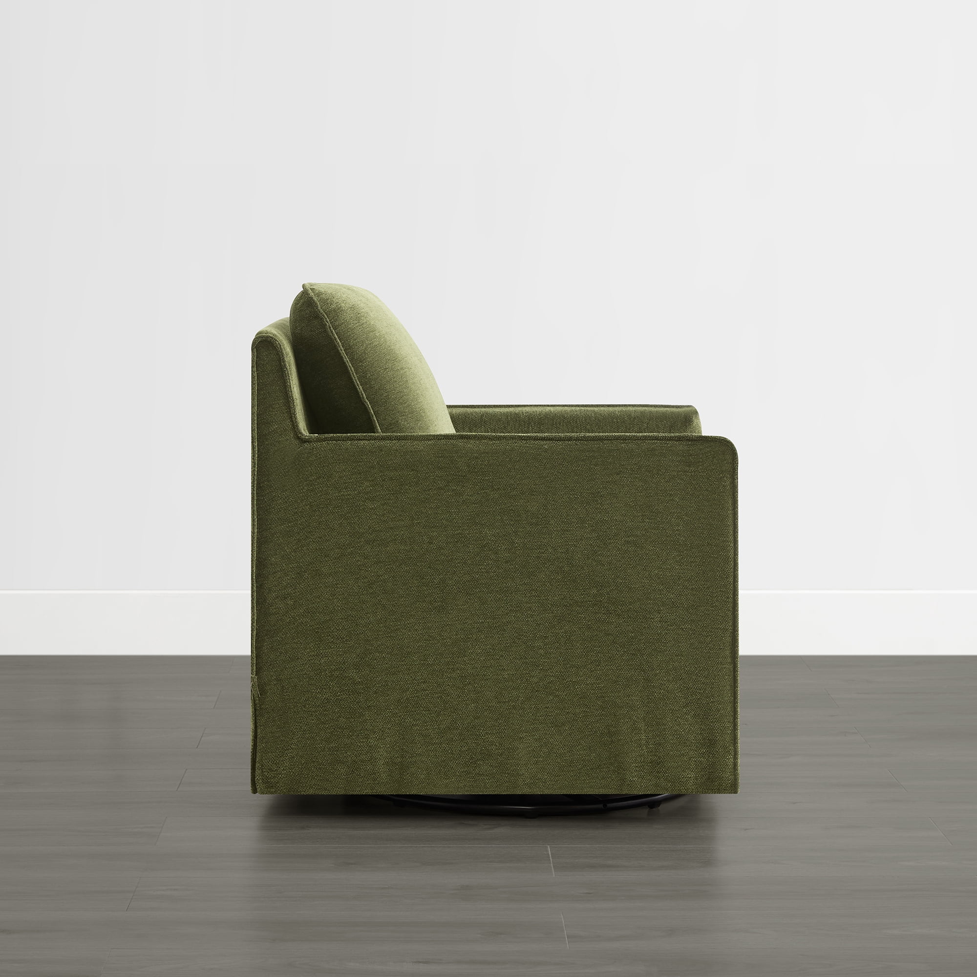 Spruce & Spring Upholstered Swivel Glider Accent Chair for Living Room, Nursery and Bedroom, Reversible Cushions, Track Arms, Modern Lounge Chair, Green