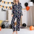 thumbnail image 5 of Womens Pajama Sets Halloween Satin Button Down Long Pant 2pc Fall Sleepwear Halloween Pajamas for Women Set Blue 2XL, 5 of 5