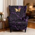 thumbnail image 3 of HUISEFOR Wingback Chair Covers, Purple Rose Butterfly Wingback Armchair Slipcover, Breathable & Comfortable, Anti‑Scratch, Easy Installation, for Living Room Wingback Sofa Chair, 3 of 7