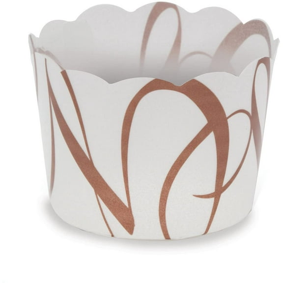 Welcome Home Brands White-with-Brown-Script Plastic Baking Cup 1.7 Inch Diameter x 1.4 Inch High - Pack of 100