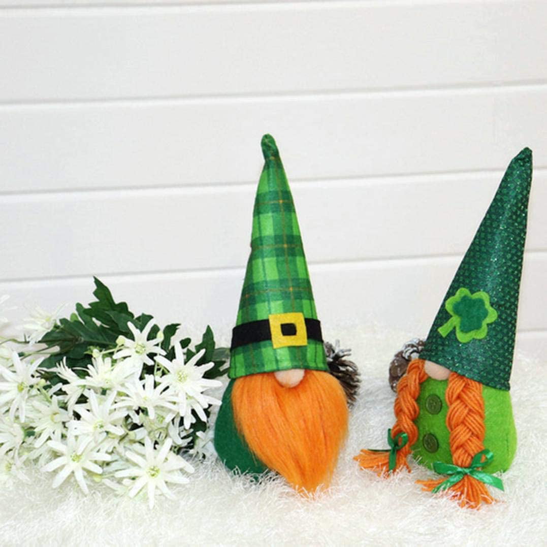 Ornamenti Irlandesi Simmpu St 2 Pezzi Irlandese GNOME Decorazioni Nane Elfo di Trifoglio Verde Svedese Nisse Tomte Faceless Bambola Irlandese per Decorazioni per La Casa Patricks Day GNOME 