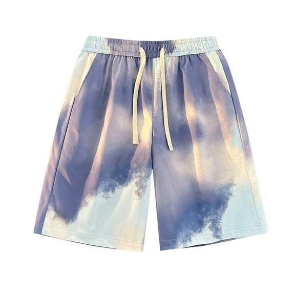 JIUKU Mens Beach Shorts Elastic Waist Drawstring Casual Shorts Gradient Color Summer Vacation Shorts