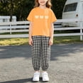 thumbnail image 6 of Amidoa Girls Summer Outfit Sets 2 Piece Graphic T-Shirt Short Sleeve Pants Kids Clothing Sets Orange Size 6, 6 of 6