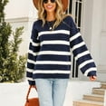 thumbnail image 4 of Fesfesfes Women's Fall Winter Blouses Comfy Knitted Striped Long Sleeve Crew Neck Pullover Tops Fashion Loose Contrast Color Sweater(Blue#2,XL), 4 of 8