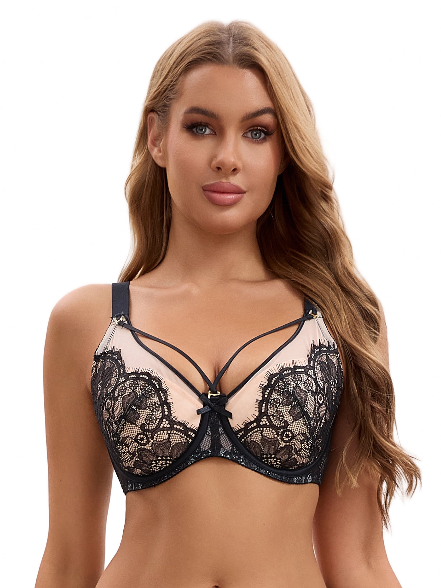 Unique Bargains Women's Lace Mesh Full Coverage Underwire Bras Black 38 C