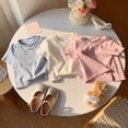 thumbnail image 3 of Gyujnb Lace Crew Neck Short Sleeve T Shirt Casual Solid Basic Tee (Toddler,Little Girls),12-18 Months, 3 of 5