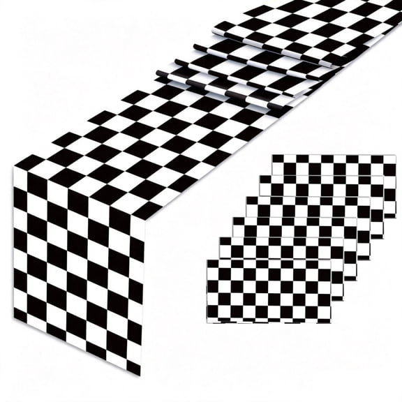 Checkered Table Runner 6 Pcs 13.78 × 108 Inch Black White Disposable for Decorations