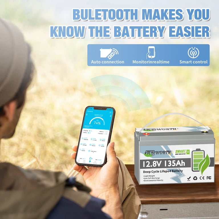 TCBWORTH 12V 135Ah LiFePO4 Battery, Bluetooth Smart BMS, 15000+